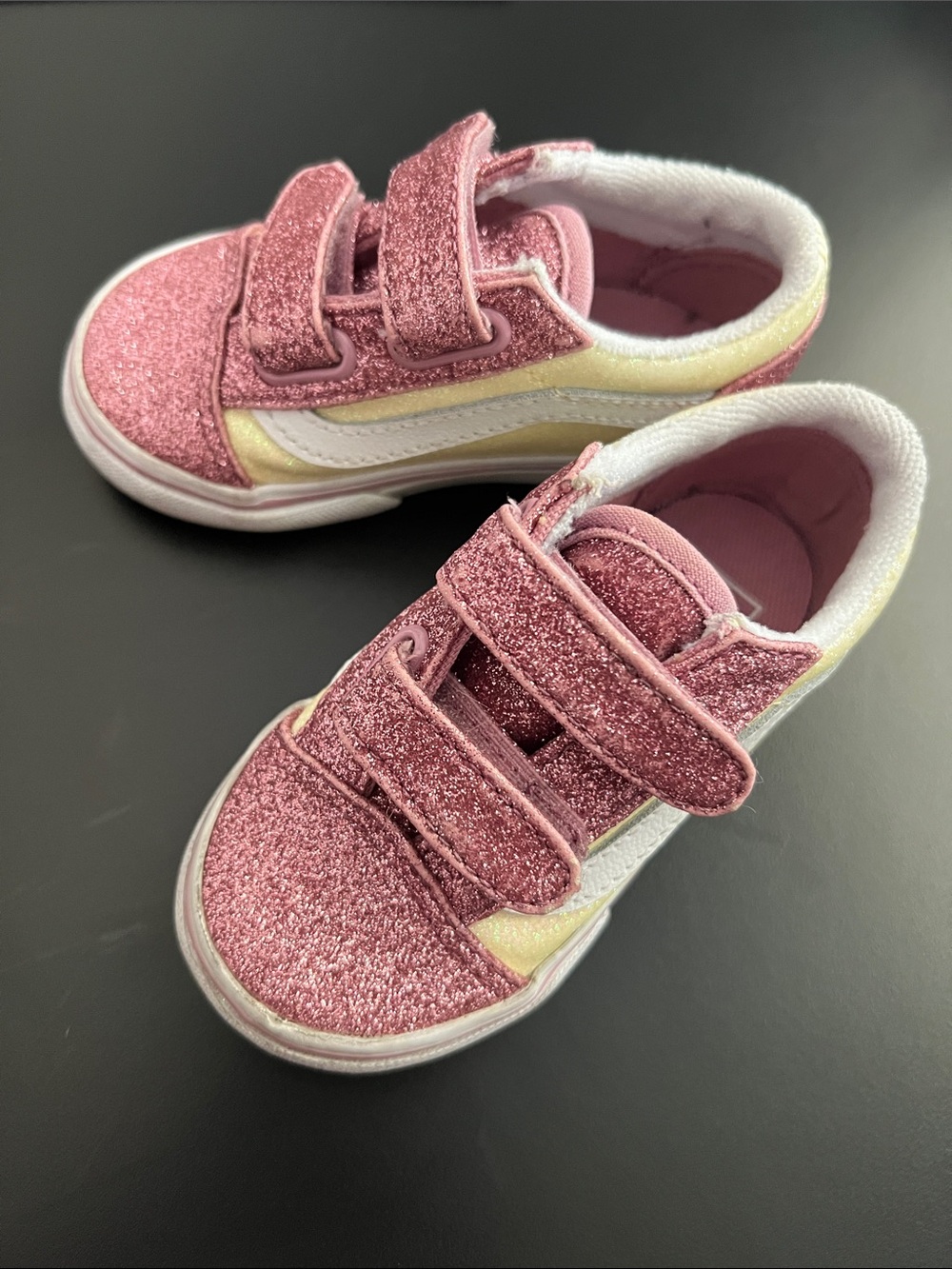 Vans Kids Glitter Hook-and-Loop Sneakers in Pink and Yellow